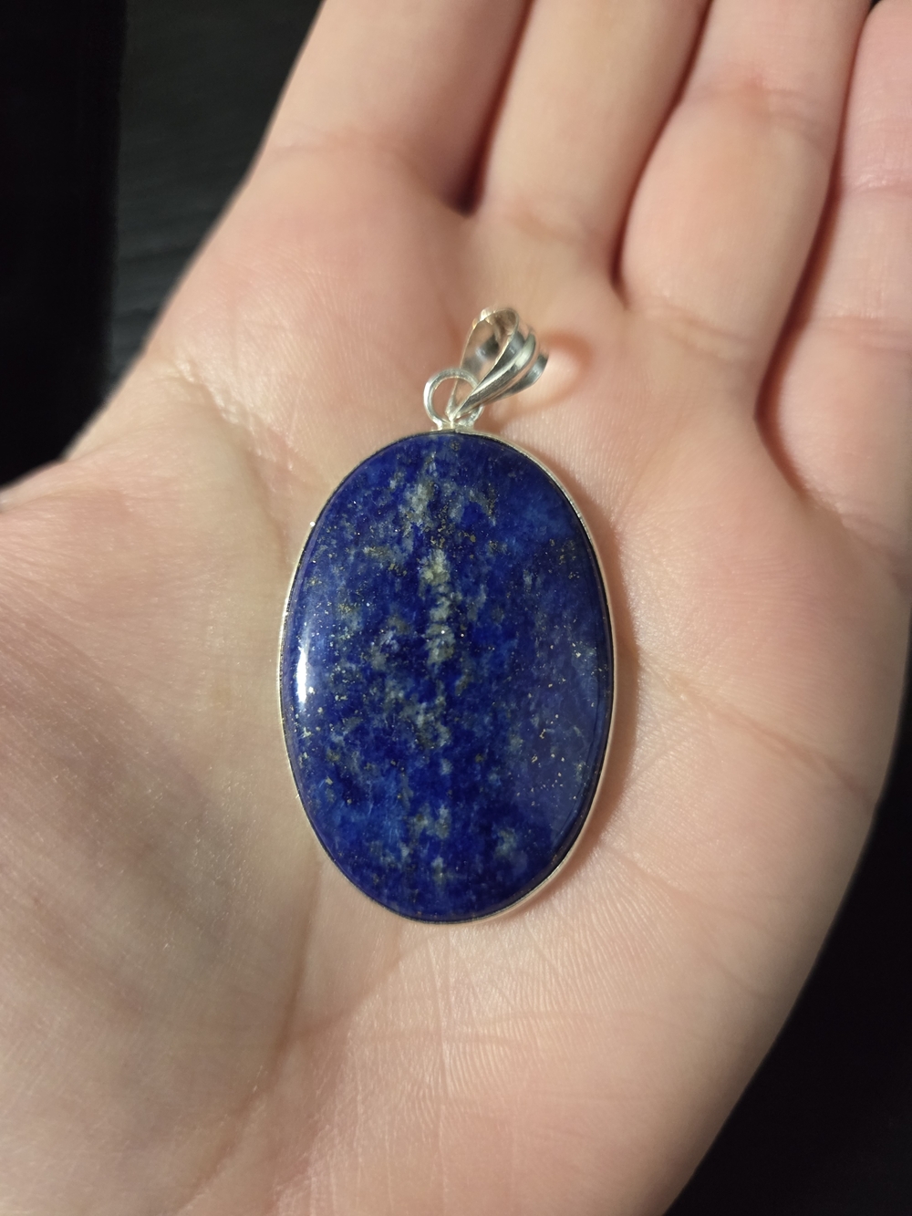 New Lapis Lazuli Round Pendant 925 Stamped sterling silver Necklace